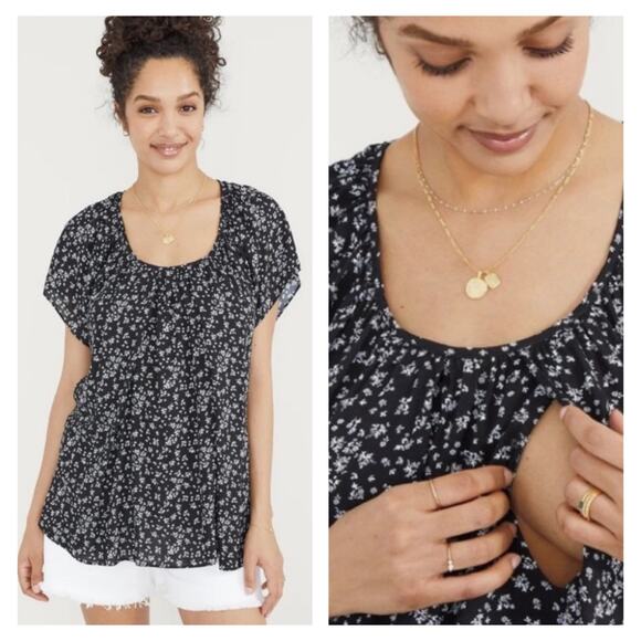 Hatch Secret Nursing Top Black White Floral Rayon Maternity Blouse Size 1 (S/M) - Picture 1 of 16